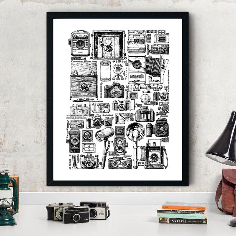 Collectible Vintage Cameras - 빈티지 카메라 일러스트레이션 컬렉션 포스터 및