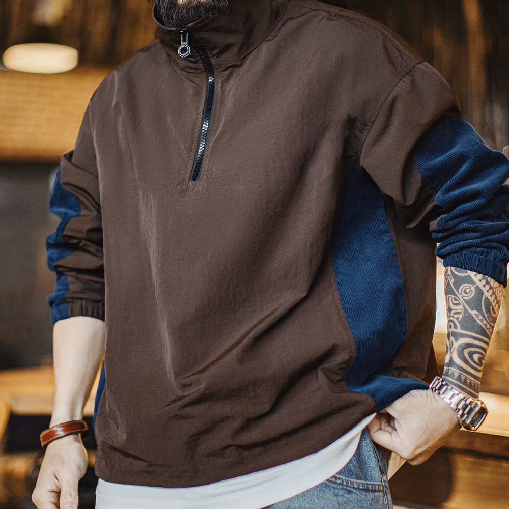 Vintage Zip Hoodie - Maden 빈티지 코듀로이 컬러 블록 하프