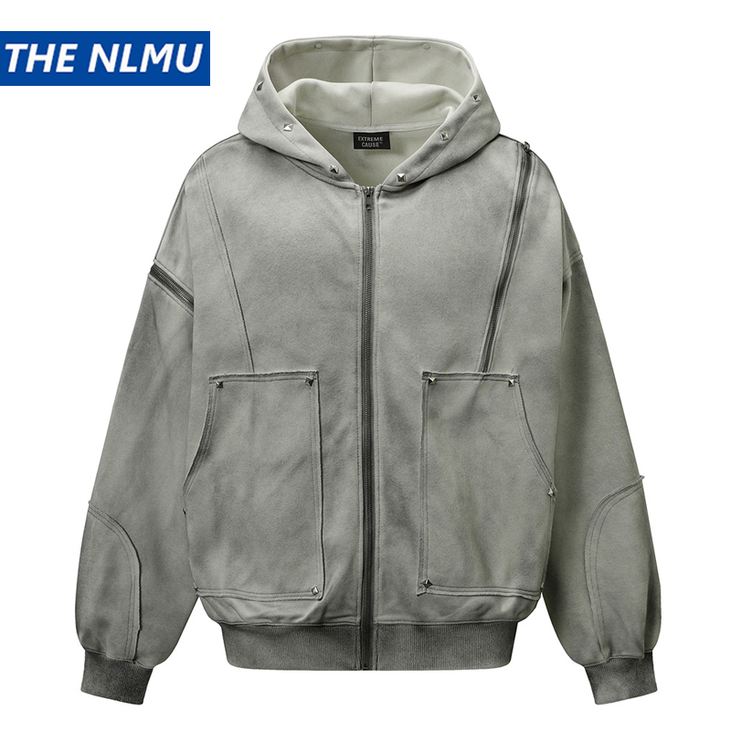 Vintage Zip Hoodie - 남성용 빈티지 후드 재킷, 2025 레트로