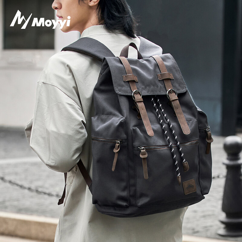 Vintage Zipper - MOYYI 27L 남성용 대형 플랩 백팩