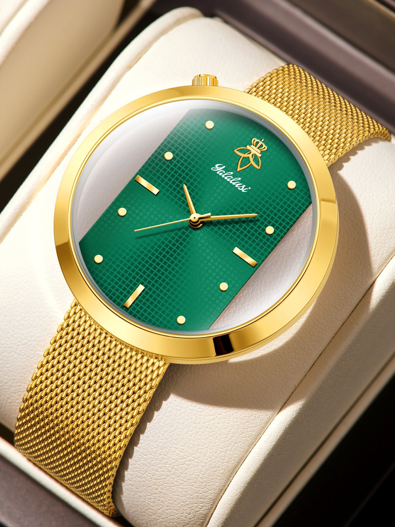Vintage Watch Crystal - YaLaLuSi 오픈워크 베젤과 메쉬 스트랩이 있는