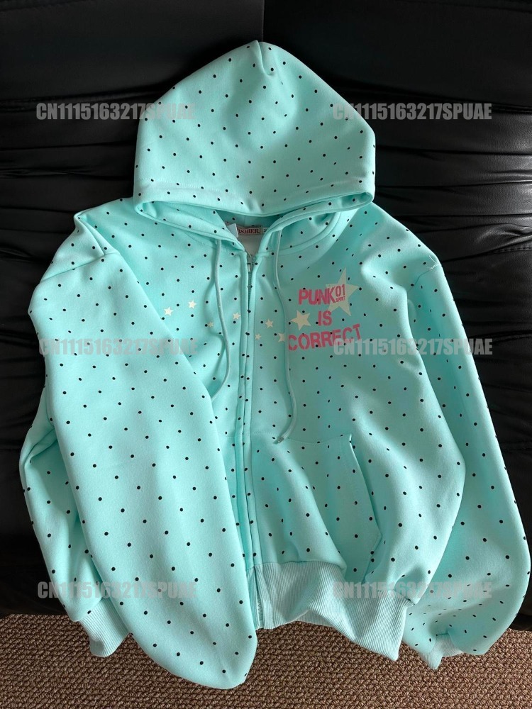 아메리칸 스타일 폴카 도트 스타 스웨트셔츠 새로운 봄  - Vintage Zip Hoodie 리뷰 및 가격