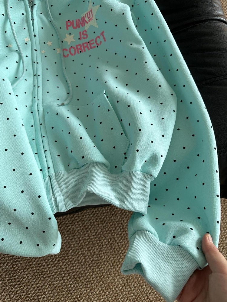 Y2k 새 봄 패션 아메리칸 스타일 폴카 도트 스타 스 - Vintage Zip Hoodie 리뷰 및 가격