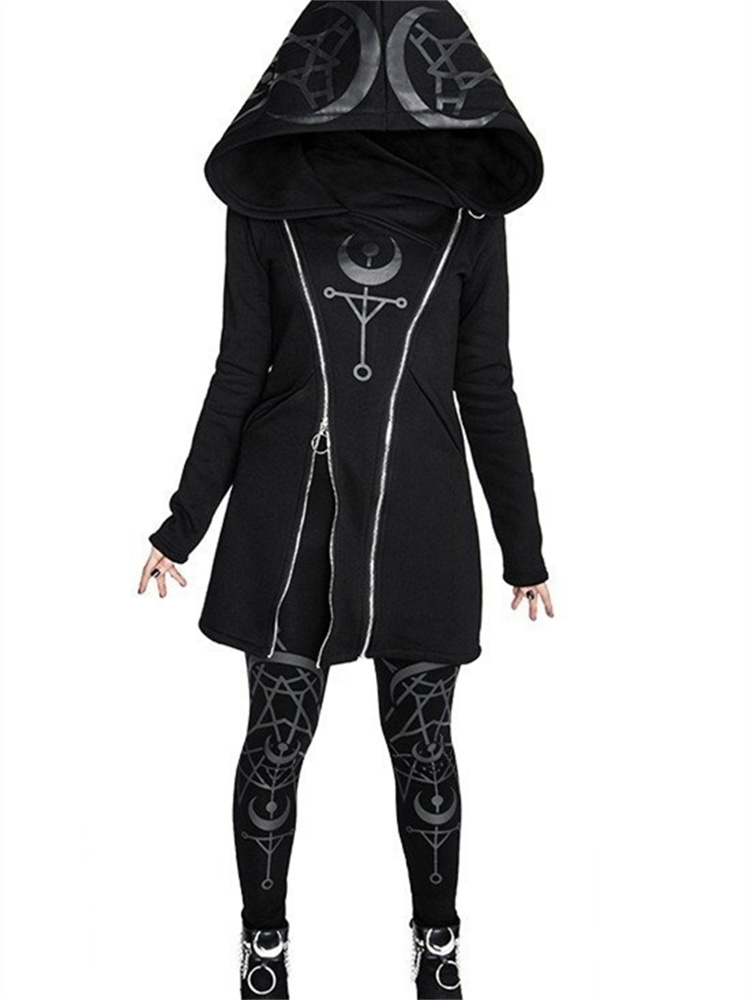 고딕 펑크 프린트 긴팔 탑 하라주쿠 레트로 후드 더블  - Vintage Zip Hoodie 리뷰 및 가격