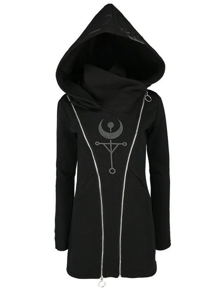 고딕 펑크 프린트 긴팔 탑 하라주쿠 레트로 후드 더블  - Vintage Zip Hoodie 리뷰 및 가격