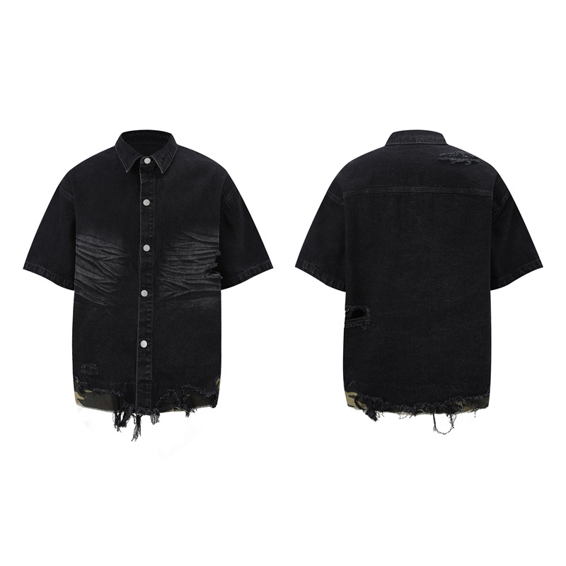 남성용 디스트레스드 데님 반팔 셔츠 반바지 세트 2피스 - Vintage Zipper 리뷰 및 가격