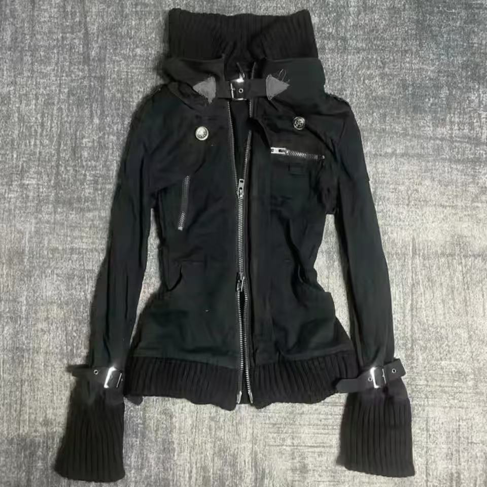 Y2K 고딕 블랙 슬림 더블 지퍼 후드티 여성용 Y2K - Vintage Zip Hoodie 리뷰 및 가격